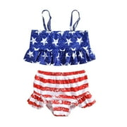 Swimsuits For Infant Girl 2 Piece Star Striped Print Spaghetti Strap Hot Springs Beach Split Holiday Swimsuit Sets Swimwear